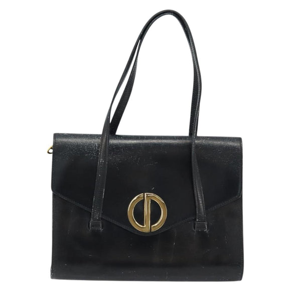 Christian Dior Hand Bag Leather Black Gold Auth bs33762