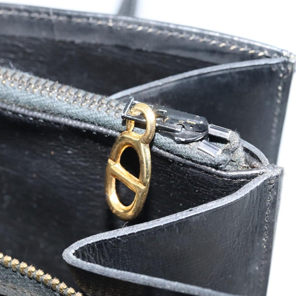 Christian Dior Hand Bag Leather Black Gold Auth bs33762