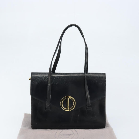 Christian Dior Hand Bag Leather Black Gold Auth bs33762