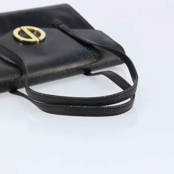 Christian Dior Hand Bag Leather Black Gold Auth bs33762