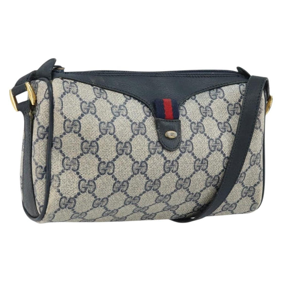 GUCCI GG Supreme Sherry Line Bag PVC Navy Gold Red 89 02 018 Auth bs33770