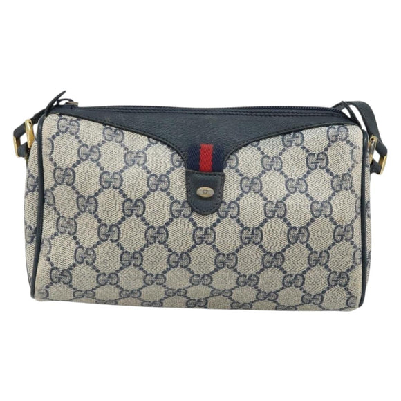 GUCCI GG Supreme Sherry Line Bag PVC Navy Gold Red 89 02 018 Auth bs33770