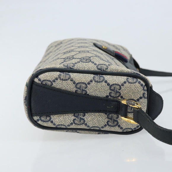 GUCCI GG Supreme Sherry Line Bag PVC Navy Gold Red 89 02 018 Auth bs33770