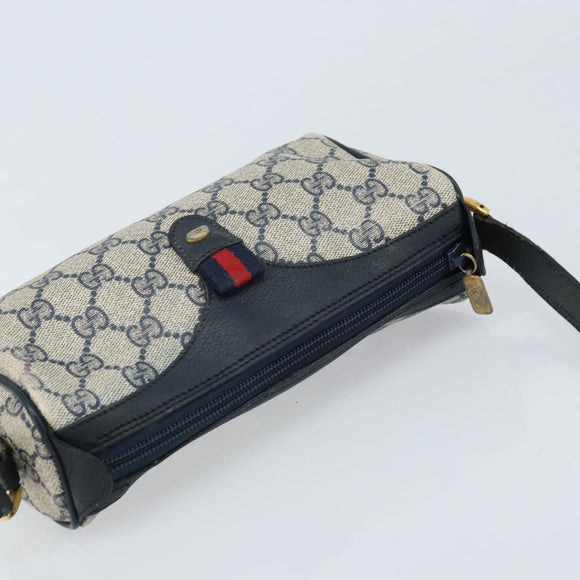 GUCCI GG Supreme Sherry Line Bag PVC Navy Gold Red 89 02 018 Auth bs33770