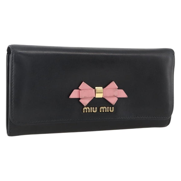 Miu Miu Lange Geldbörse Leder Schwarz Gold Auth bs33771