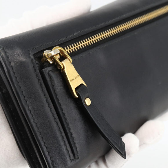 Miu Miu Lange Geldbörse Leder Schwarz Gold Auth bs33771