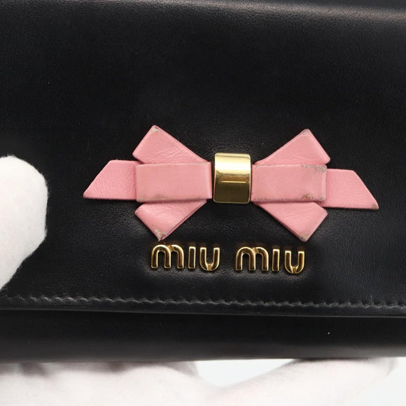 Miu Miu Lange Geldbörse Leder Schwarz Gold Auth bs33771