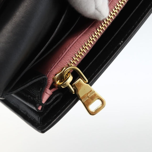 Miu Miu Lange Geldbörse Leder Schwarz Gold Auth bs33771