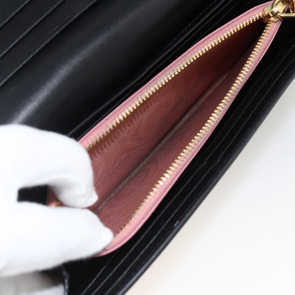 Miu Miu Lange Geldbörse Leder Schwarz Gold Auth bs33771