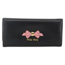 Miu Miu Lange Geldbörse Leder Schwarz Gold Auth bs33771-13