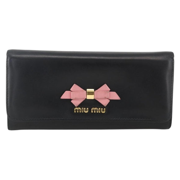 Miu Miu Lange Geldbörse Leder Schwarz Gold Auth bs33771