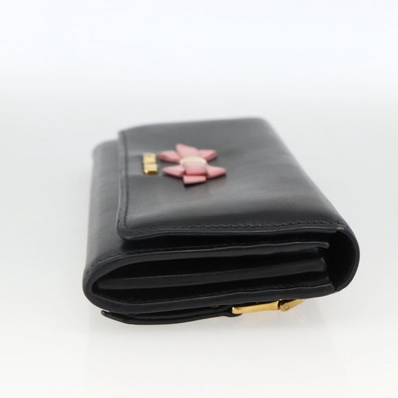 Miu Miu Lange Geldbörse Leder Schwarz Gold Auth bs33771
