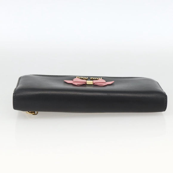 Miu Miu Lange Geldbörse Leder Schwarz Gold Auth bs33771
