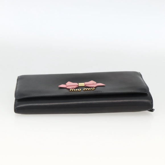 Miu Miu Lange Geldbörse Leder Schwarz Gold Auth bs33771