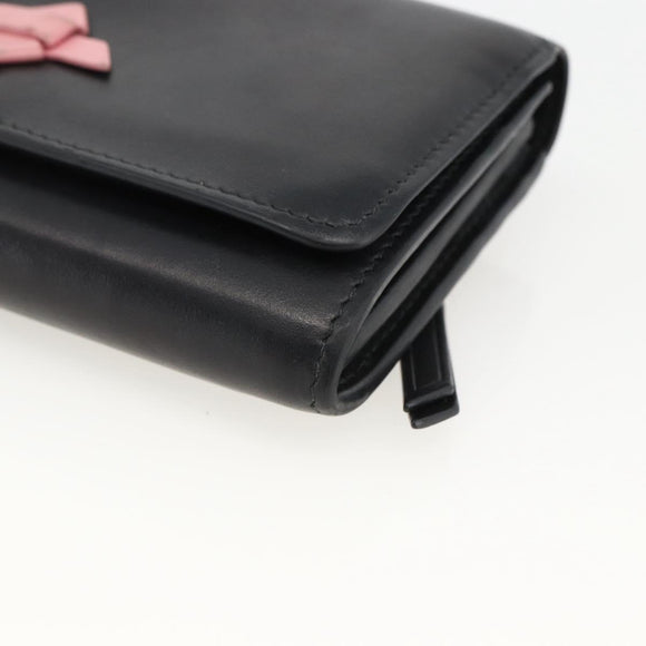 Miu Miu Lange Geldbörse Leder Schwarz Gold Auth bs33771