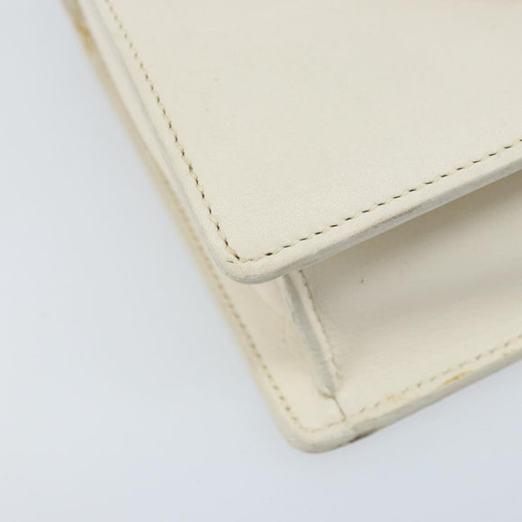 SAINT LAURENT Chain Shoulder Bag Leather White Silver Auth bs33774