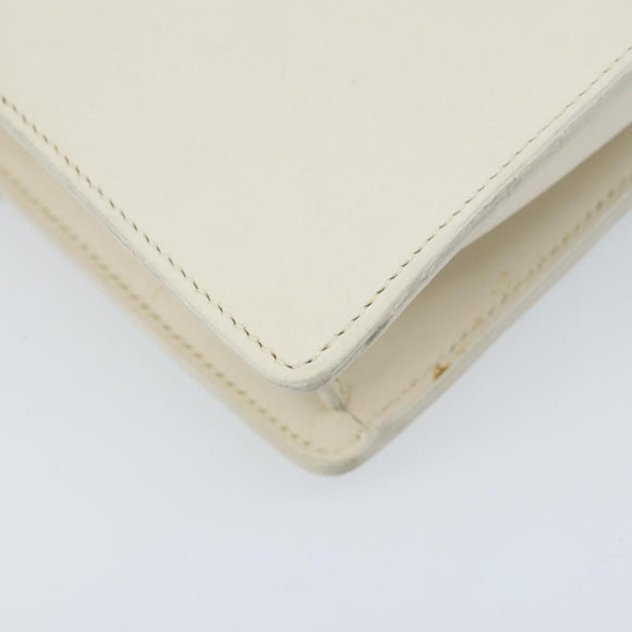SAINT LAURENT Chain Shoulder Bag Leather White Silver Auth bs33774