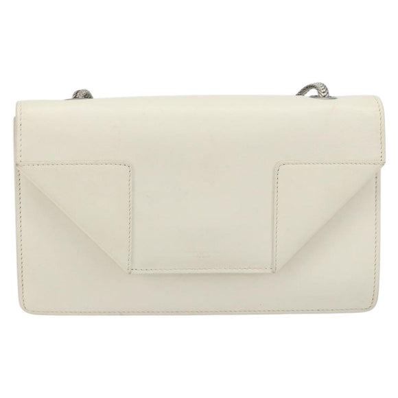 SAINT LAURENT Chain Shoulder Bag Leather White Silver Auth bs33774