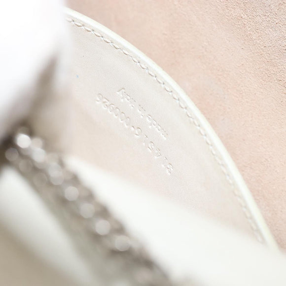 SAINT LAURENT Chain Shoulder Bag Leather White Silver Auth bs33774