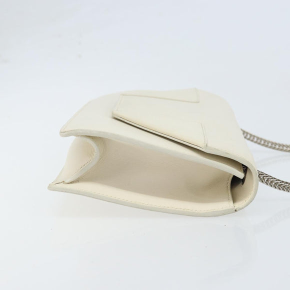 SAINT LAURENT Chain Shoulder Bag Leather White Silver Auth bs33774