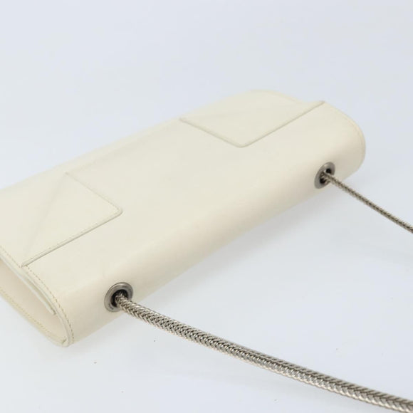 SAINT LAURENT Chain Shoulder Bag Leather White Silver Auth bs33774