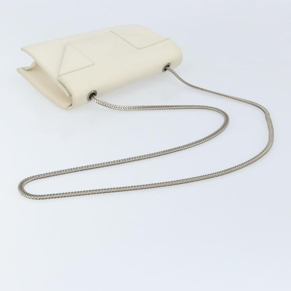SAINT LAURENT Chain Shoulder Bag Leather White Silver Auth bs33774
