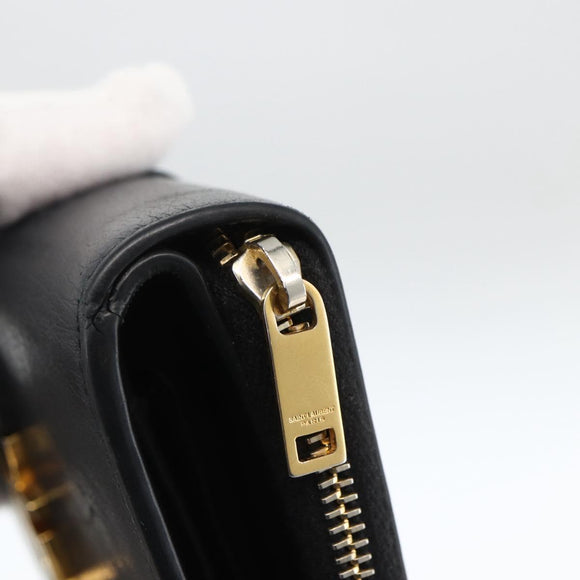 SAINT LAURENT Wallet Leather Black Gold Auth bs33776