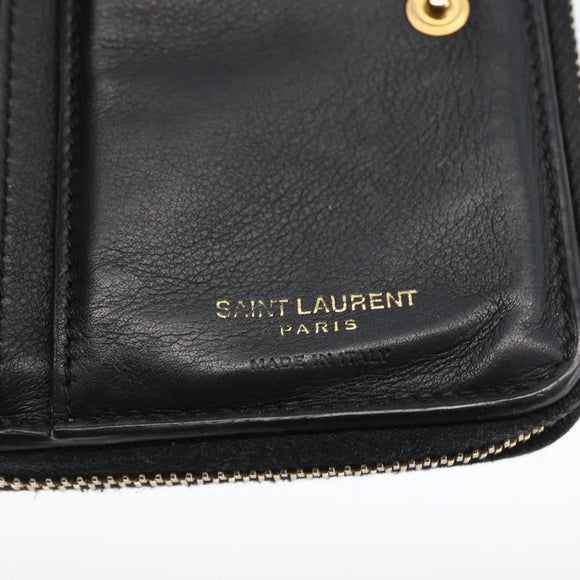 SAINT LAURENT Wallet Leather Black Gold Auth bs33776