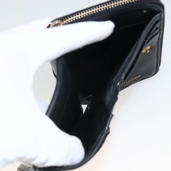 SAINT LAURENT Wallet Leather Black Gold Auth bs33776