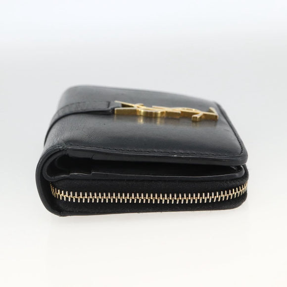 SAINT LAURENT Wallet Leather Black Gold Auth bs33776