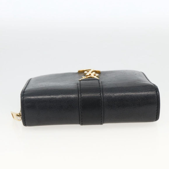 SAINT LAURENT Wallet Leather Black Gold Auth bs33776