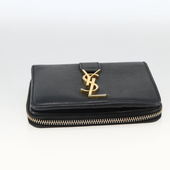 SAINT LAURENT Wallet Leather Black Gold Auth bs33776