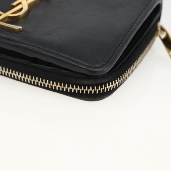 SAINT LAURENT Wallet Leather Black Gold Auth bs33776