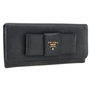 PRADA Long Wallet Safiano leather Black Gold Auth bs33777-1