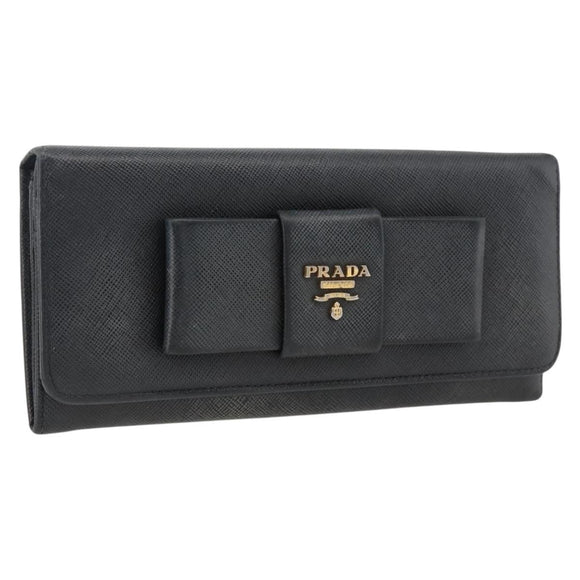 PRADA Long Wallet Safiano leather Black Gold Auth bs33777