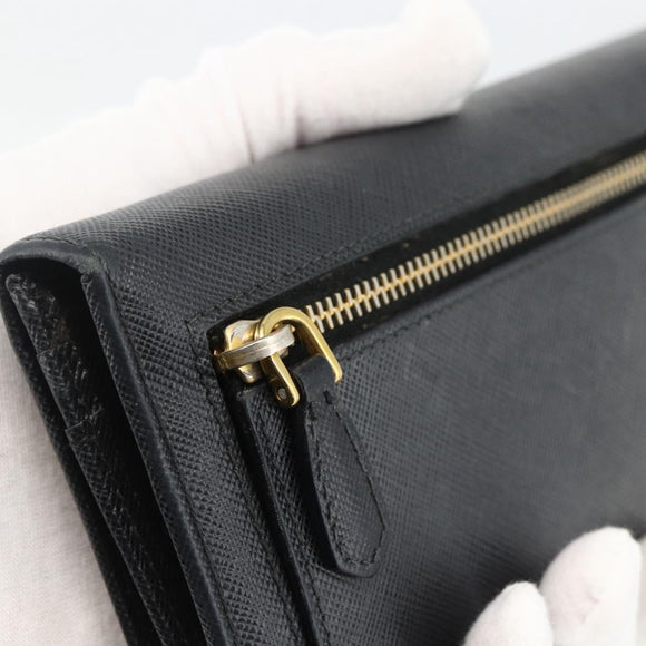PRADA Long Wallet Safiano leather Black Gold Auth bs33777