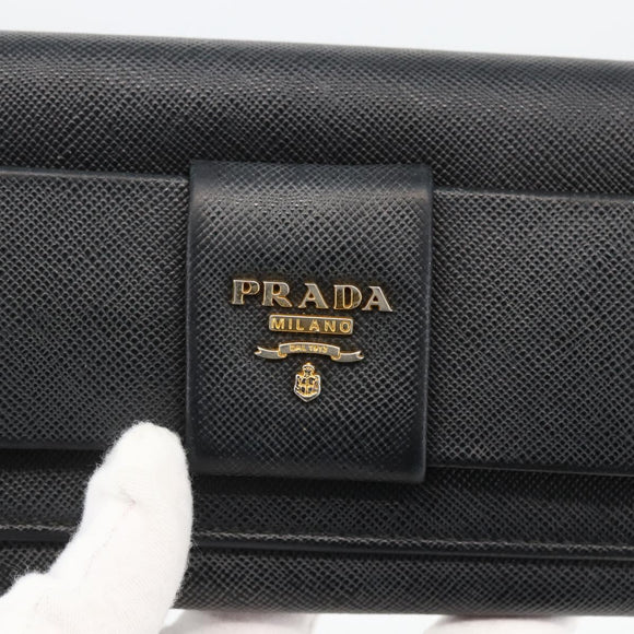 PRADA Long Wallet Safiano leather Black Gold Auth bs33777