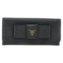 PRADA Long Wallet Safiano leather Black Gold Auth bs33777-2