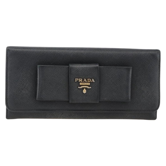 PRADA Long Wallet Safiano leather Black Gold Auth bs33777
