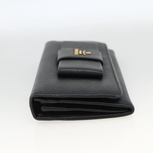 PRADA Long Wallet Safiano leather Black Gold Auth bs33777