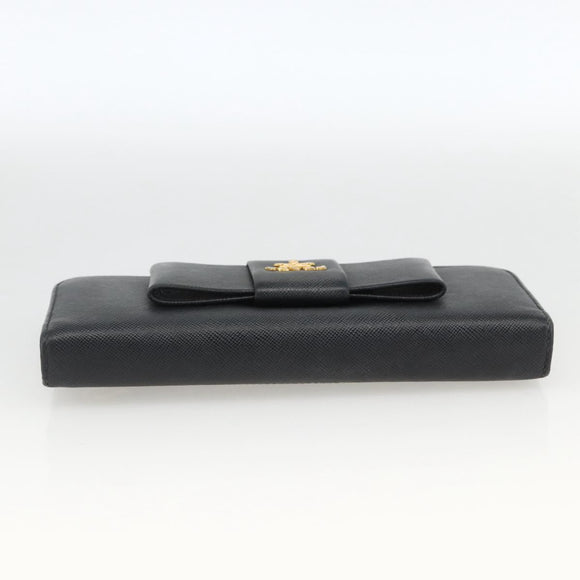 PRADA Long Wallet Safiano leather Black Gold Auth bs33777