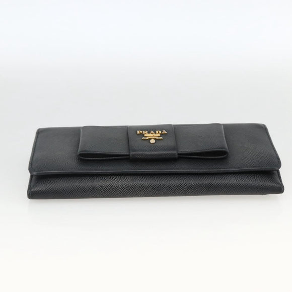 PRADA Long Wallet Safiano leather Black Gold Auth bs33777
