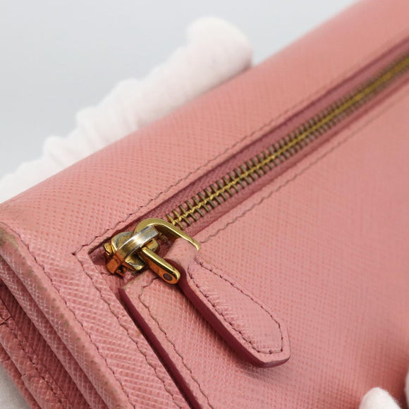 PRADA Long Wallet Safiano leather Pink Gold Auth bs33779