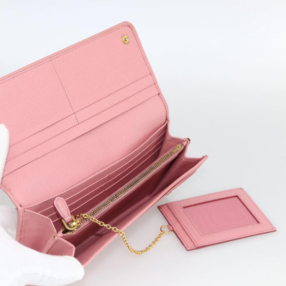 PRADA Long Wallet Safiano leather Pink Gold Auth bs33779