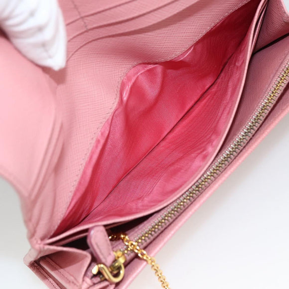 PRADA Long Wallet Safiano leather Pink Gold Auth bs33779