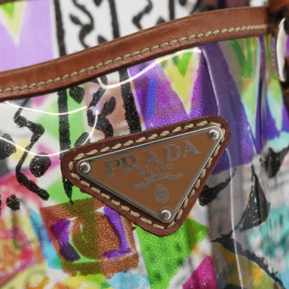PRADA Tote Bag Vinyl Multicolor Silver Auth bs33781