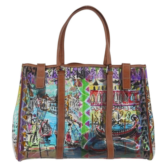 PRADA Tote Bag Vinyl Multicolor Silver Auth bs33781