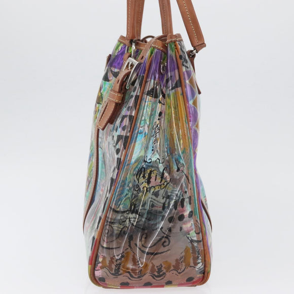 PRADA Tote Bag Vinyl Multicolor Silver Auth bs33781