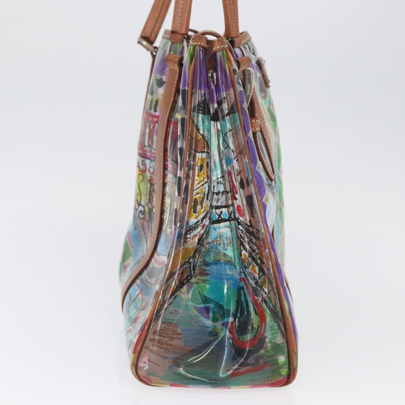 PRADA Tote Bag Vinyl Multicolor Silver Auth bs33781