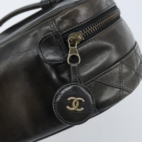CHANEL Bicolore Vanity Handtas Leer Zwart CC Auth bs33805